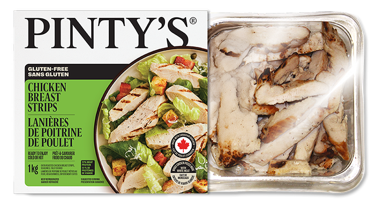 Emballage produit Pinty's lanières de poulet sans gluten