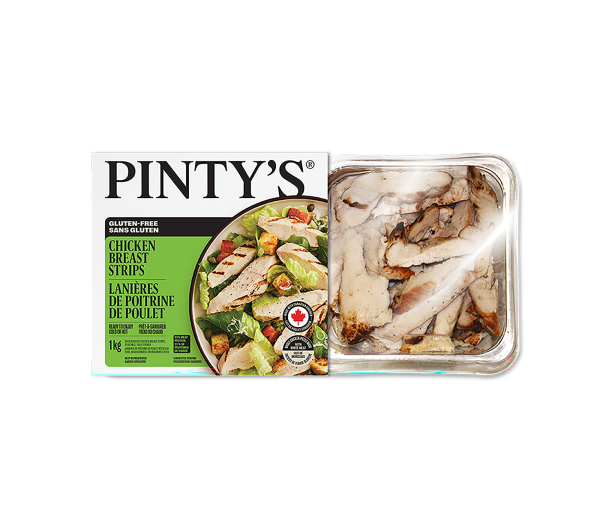 Emballage produit Pinty's lanières de poulet sans gluten