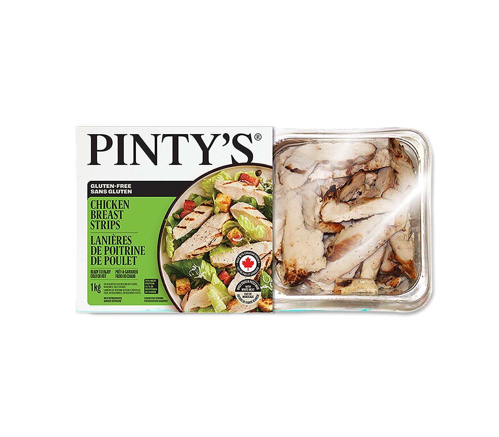 Emballage produit Pinty's lanières de poulet sans gluten